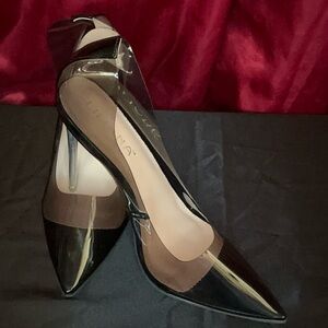 Liliana Clear Black Polyurethane Pointy Toe Stilettos